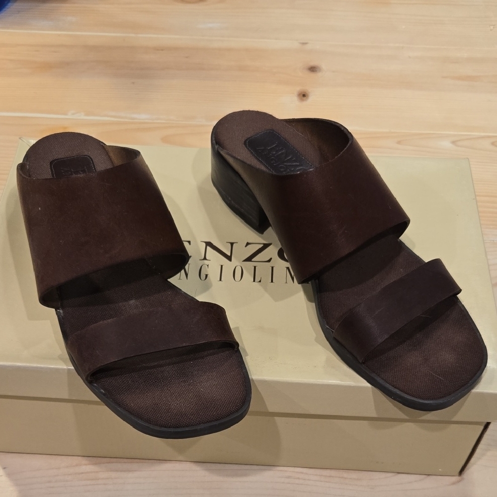 Enzo Angiolini Brown Slide Sandals